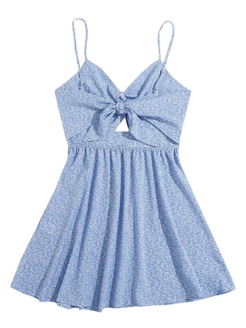 Floerns Women's Boho Floral Print Twist Front Cami A Line Mini Dress Bonnie Blue XL - Image 1
